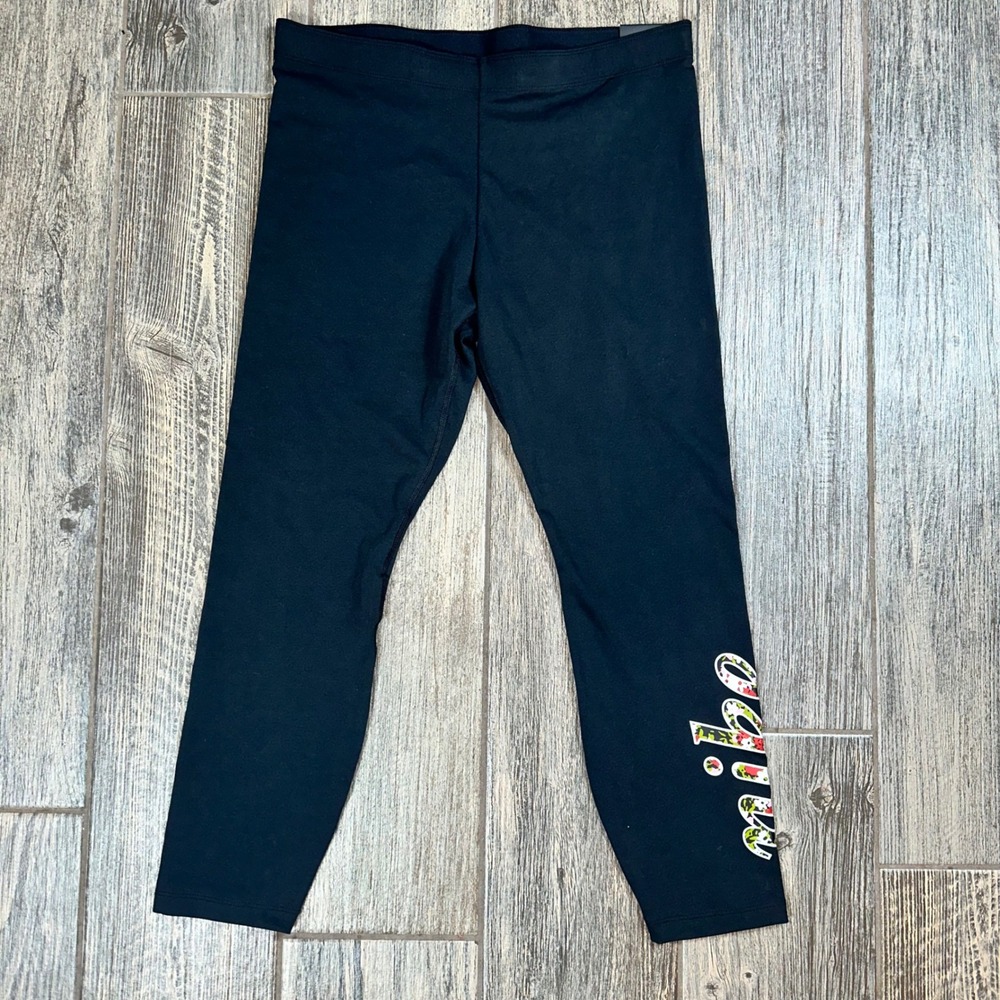 Nike Women's XL Floral Logo‎ Leggings Cropped Black Activewear Pants
